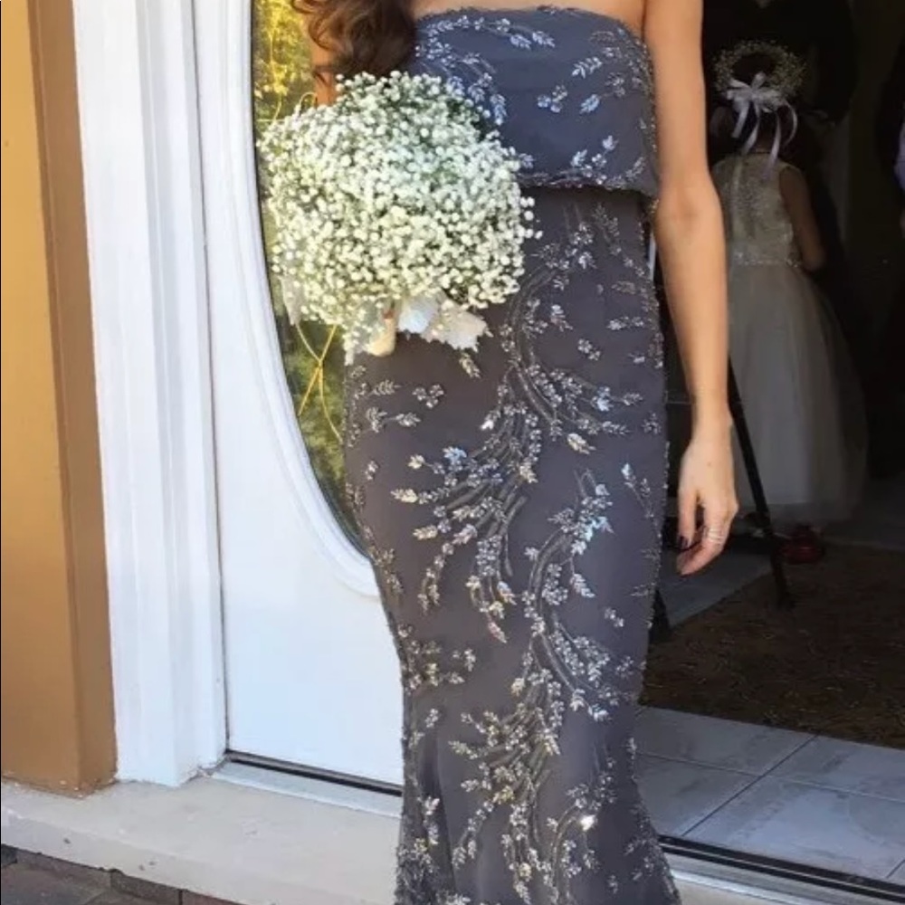 Custom evening prom gown size xs sequins gray charcoal